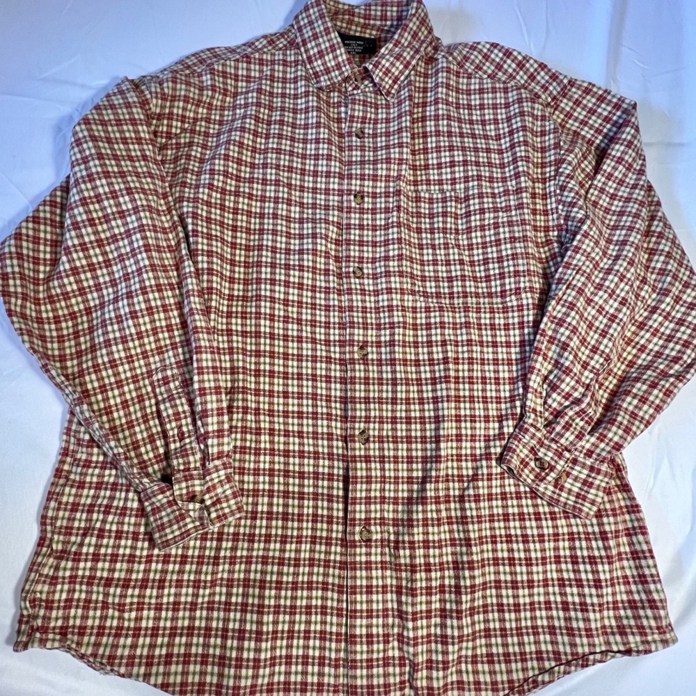 Rue 21 Large Plaid Button Down Mens Burgundy Long Sleeve Cotton Shirt Lumberjack
